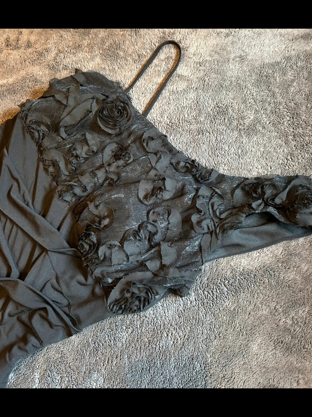 Valerie Bertinelli Black One-Shoulder Floral Appliqué Bodycon Dress | Size 14 - Picture 4 of 6